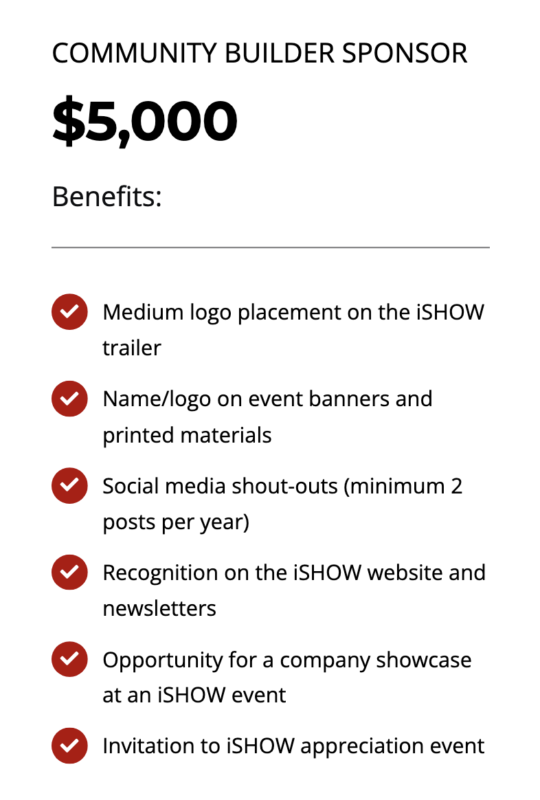 iSHOW Community Builder Sponsorship